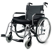 Folding Wheelchair XXL Extra-Wide Bariatric Seat , Aluminium Frame, 150kg Capacity, 24 Inch Wheels, Park Brakes, Black