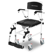 Commode Shower Chair, Over Toilet or Bedside 136kg Capacity Aluminium frame with Wheels, Black