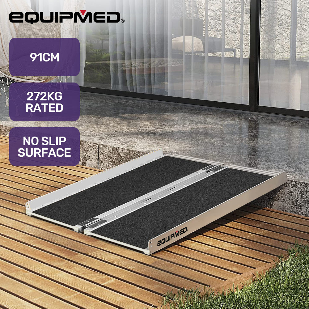 91cm Portable Folding Aluminium Access Ramp, 272kg Rated, Black Ultra ...