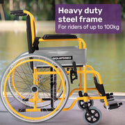 Kids Paediatric Wheelchair, 100kg Rated, 110-140cm Rider Height, Quick Folding, Adjustable Footrests, 22