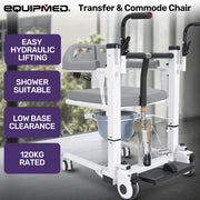 4in1 Patient Lift Transfer Chair, Easy Hydraulic Height Adjustment, Shower Compatible, Over Toilet, Removable Commode, for Seniors Elderly Disabled