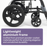 Folding Transit Wheelchair, Lightweight Aluminium for Easy Transport, Grey