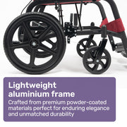 Folding Transit Wheelchair, Lightweight Aluminium for Easy Transport, Crimson Red