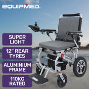 Ultra-Light Power Wheelchair, Tight Turning Electric Motorised Wheel Chair, Folding, ARTG Certified, Aluminium Frame, Lithium Battery, Grey