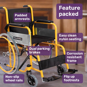 Kids Paediatric Wheelchair, 100kg Rated, 110-140cm Rider Height, Quick Folding, Adjustable Footrests, 22