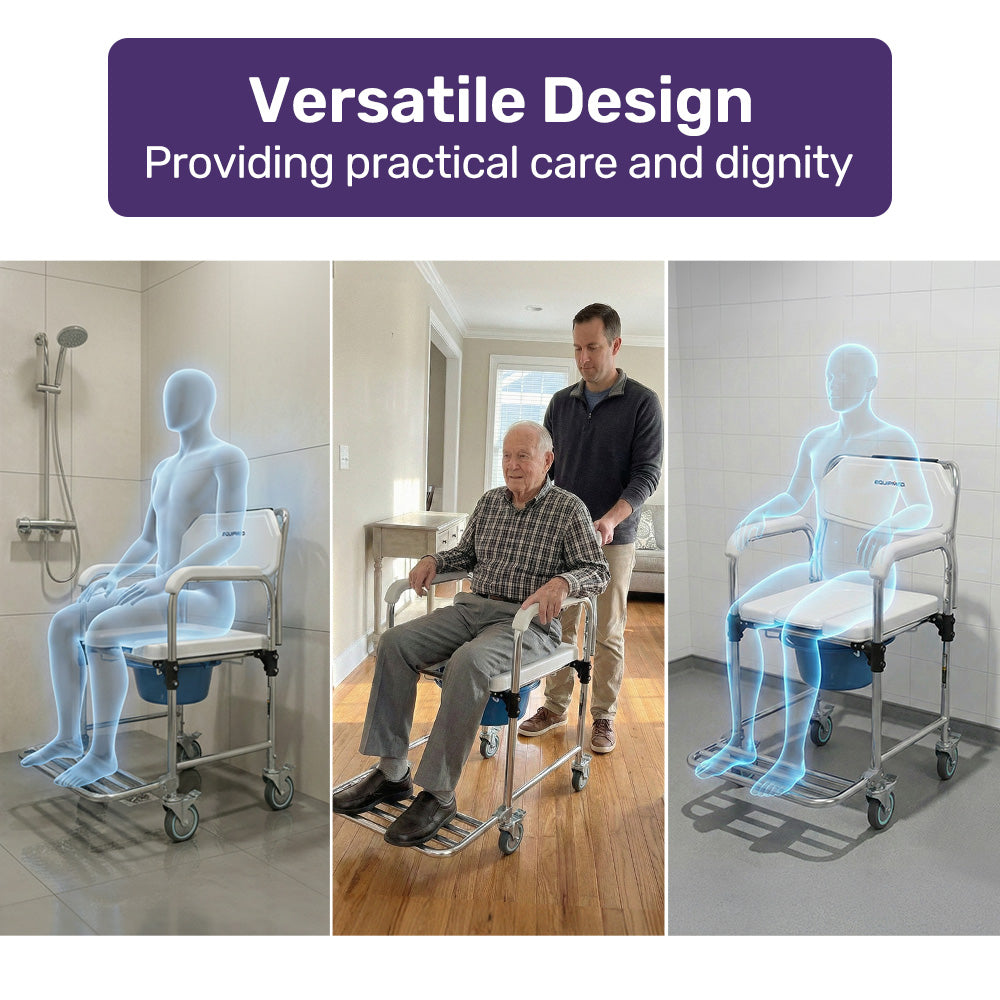 Commode Shower Chair, Over Toilet or Bedside 136kg Capacity Aluminium ...