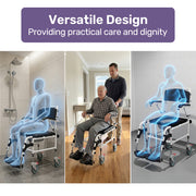 Commode Shower Chair, Over Toilet or Bedside 136kg Capacity Aluminium frame with Wheels, Black