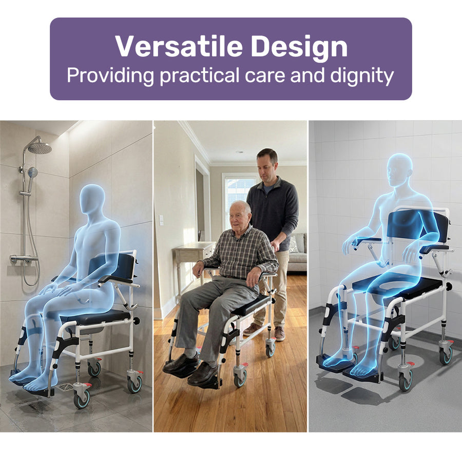 Commode Shower Chair, Over Toilet or Bedside 136kg Capacity Aluminium ...