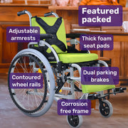 Kids Premium Paediatric Wheelchair, Lightweight Aluminium, 22