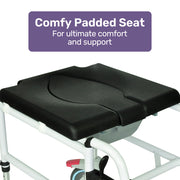Commode Shower Chair, Over Toilet or Bedside 136kg Capacity Aluminium frame with Wheels, Black