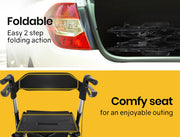 Foldable Aluminium Walking Frame Rollator with Bag and Seat Black