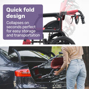 Folding Transit Wheelchair, Lightweight Aluminium for Easy Transport, Crimson Red