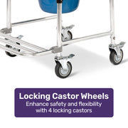 Commode Shower Chair, Over Toilet or Bedside 136kg Capacity Aluminium frame with Wheels, White/Blue