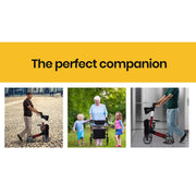 Foldable Aluminium Walking Frame Rollator with Bag and Seat, Red