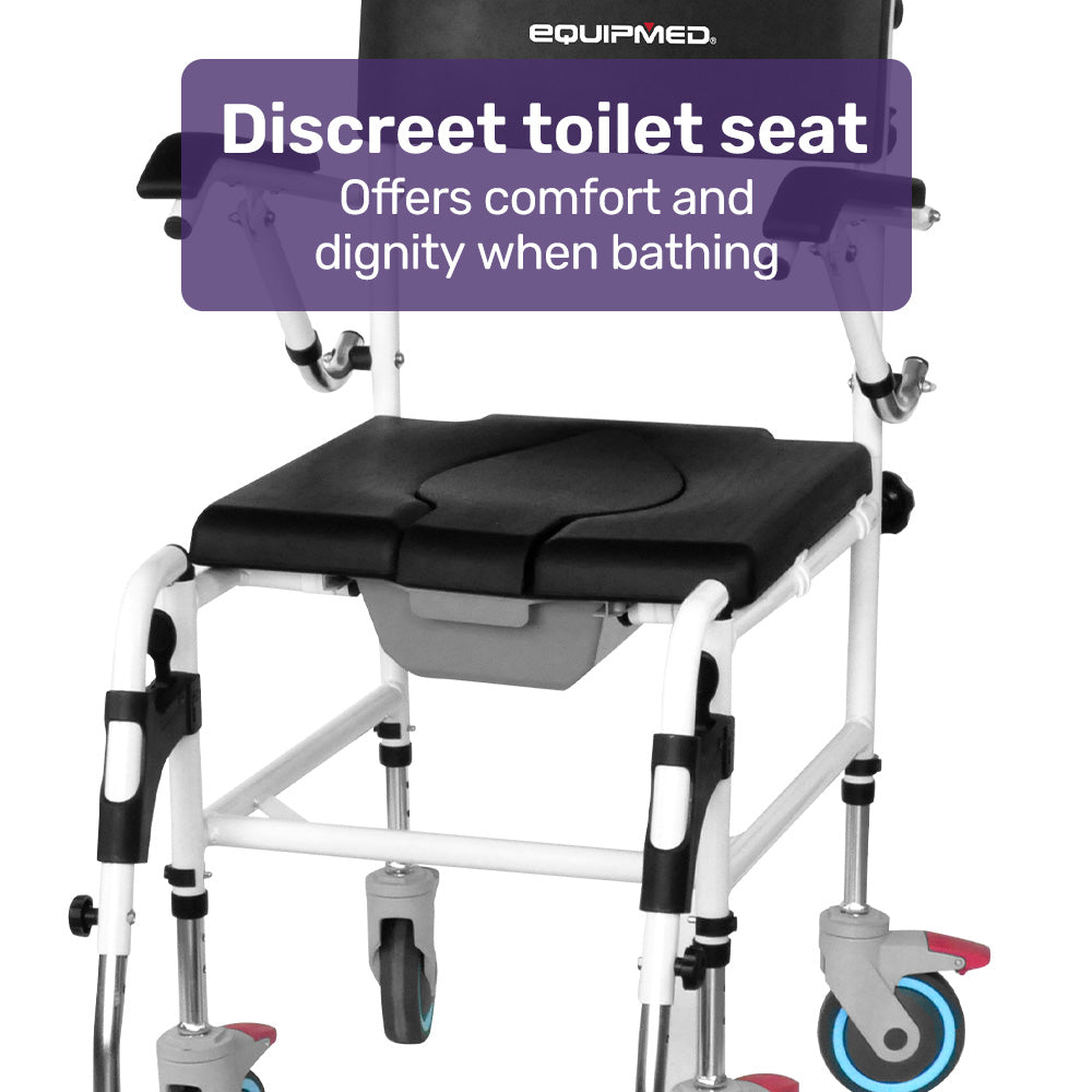Commode Shower Chair, Over Toilet or Bedside 136kg Capacity Aluminium ...