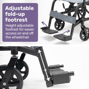 Folding Transit Wheelchair, Lightweight Aluminium for Easy Transport, Grey