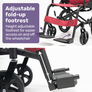 Folding Transit Wheelchair, Lightweight Aluminium for Easy Transport, Crimson Red