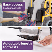 Kids Paediatric Wheelchair, 100kg Rated, 110-140cm Rider Height, Quick Folding, Adjustable Footrests, 22
