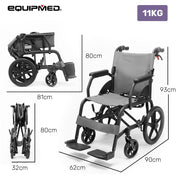 Folding Transit Wheelchair, Lightweight Aluminium for Easy Transport, Grey