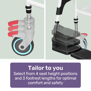 Commode Shower Chair, Over Toilet or Bedside 136kg Capacity Aluminium frame with Wheels, Black