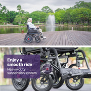 Electric Folding Wheelchair, Wide Bariatric Chair Seat, Comfortable for S-XL, Long Range, Lithium Battery, Black/Grey