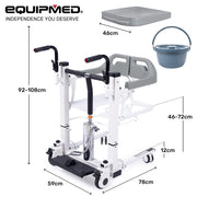 4in1 Patient Lift Transfer Chair, Easy Hydraulic Height Adjustment, Shower Compatible, Over Toilet, Removable Commode, for Seniors Elderly Disabled