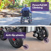 Electric Folding Wheelchair, Wide Bariatric Chair Seat, Comfortable for S-XL, Long Range, Lithium Battery, Black/Grey