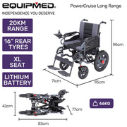 Electric Folding Wheelchair, Wide Bariatric Chair Seat, Comfortable for S-XL, Long Range, Lithium Battery, Black/Grey