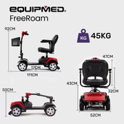 FreeRoam Mid-Sized Foldable Electric Motorised Mobility Scooter - Red