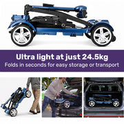 EQUIPMED SmartPacer+ Ultra-Lightweight Mobility Scooter, Li-ion Battery, Foldable, Airline Approved, 120kg Capacity, Blue