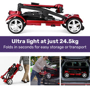 EQUIPMED SmartPacer+ Ultra-Lightweight Mobility Scooter, Li-ion Battery, Only 19kg, Foldable, Airline Approved, 120kg Capacity, Red