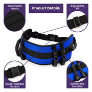PRE-ORDER Equipmed Adjustable Patient Transfer Gait Belt with 7 Handles, Walking & Mobility Support, Blue