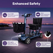 EQUIPMED SmartPacer+ Ultra-Lightweight Mobility Scooter, Li-ion Battery, Foldable, Airline Approved, 120kg Capacity, Blue