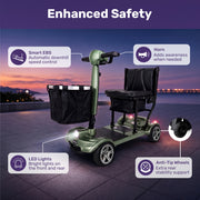EQUIPMED SmartPacer+ Ultra-Lightweight Mobility Scooter, Li-ion Battery, Foldable, Airline Approved, 120kg Capacity, Green