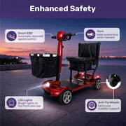 EQUIPMED SmartPacer+ Ultra-Lightweight Mobility Scooter, Li-ion Battery, Only 19kg, Foldable, Airline Approved, 120kg Capacity, Red