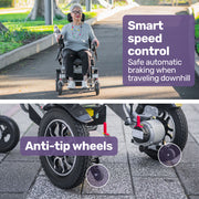 Power Electric Wheelchair, Long Range, Alloy, Remote Control, Lithium Battery, Black/Silver