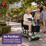EQUIPMED SmartPacer+ Ultra-Lightweight Mobility Scooter, Li-ion Battery, Foldable, Airline Approved, 120kg Capacity, Green