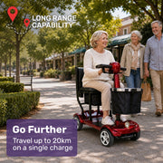 EQUIPMED SmartPacer+ Ultra-Lightweight Mobility Scooter, Li-ion Battery, Only 19kg, Foldable, Airline Approved, 120kg Capacity, Red