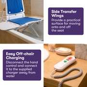 EQUIPMED Motorised Bath Lift Chair, Electric Battery Operated Reclining Seat, Bathing for Elderly & Disabled, 136kg Capacity, Blue