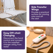 EQUIPMED Motorised Bath Lift Chair, Electric Battery Operated Reclining Seat, Bathing Aid for Elderly & Disabled, 136kg Capacity, White