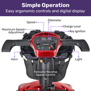 EQUIPMED SmartPacer+ Ultra-Lightweight Mobility Scooter, Li-ion Battery, Only 19kg, Foldable, Airline Approved, 120kg Capacity, Red