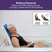 EQUIPMED Motorised Bath Lift Chair, Electric Battery Operated Reclining Seat, Bathing for Elderly & Disabled, 136kg Capacity, Blue