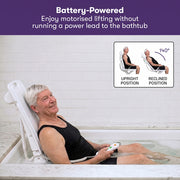 EQUIPMED Motorised Bath Lift Chair, Electric Battery Operated Reclining Seat, Bathing Aid for Elderly & Disabled, 136kg Capacity, White