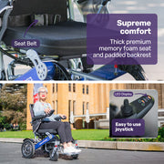 Electric Folding Wheelchair Power, Long Range, Folding, Aluminium Frame, Lithium Battery, Blue