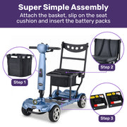 EQUIPMED SmartPacer+ Ultra-Lightweight Mobility Scooter, Li-ion Battery, Foldable, Airline Approved, 120kg Capacity, Blue