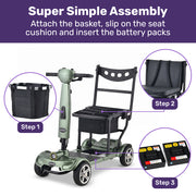 EQUIPMED SmartPacer+ Ultra-Lightweight Mobility Scooter, Li-ion Battery, Foldable, Airline Approved, 120kg Capacity, Green