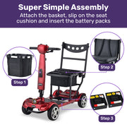 EQUIPMED SmartPacer+ Ultra-Lightweight Mobility Scooter, Li-ion Battery, Only 19kg, Foldable, Airline Approved, 120kg Capacity, Red