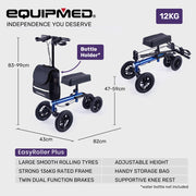 Knee Scooter Walker, 10 inch Tyres Dual Brakes Bag - Broken Leg Ankle Foot Mobility - Crutches Alternative - Blue