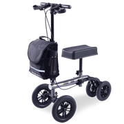 Knee Scooter Walker, 10 inch Tyres Dual Brakes Bag - Broken Leg Ankle Foot Mobility - Crutches Alternative - Titanium colour
