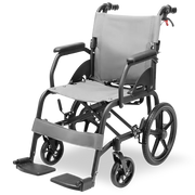 Folding Transit Wheelchair, Lightweight Aluminium for Easy Transport, Grey